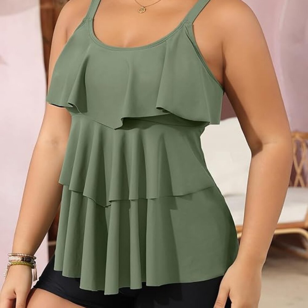 B2prity Green Ruffled Flounced Tankini Top 5XL | NWT